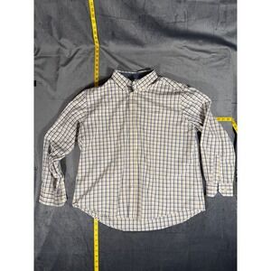 Mason James Button Down Shirt Mens XXL Blue Tan Plaid Stretch Long Sleeve